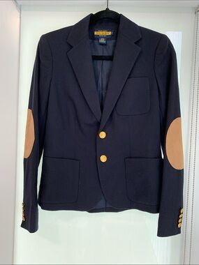 Polo Ralph Lauren Rugby Navy Blazer with Tan Elbow Patches